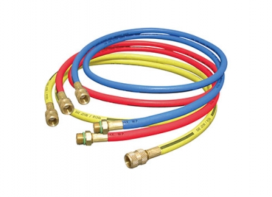 Charging Hoses (R134a) 1/2" acme x 1/2" acme (yellow), 1/2" acme x 14mm (blue & red)